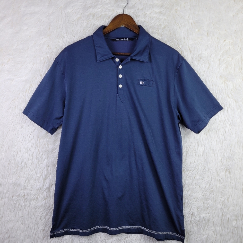 Travis Mathew Mens L Navy Blue Pima Cotton Performance Polo Golf Preppy Casual